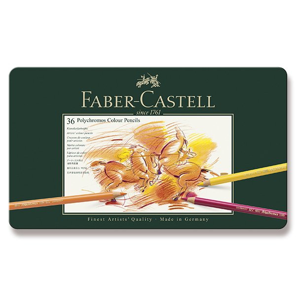 Psací potřeby - Pastelky Faber-Castell Polychromos plechová krabička, 36 barev