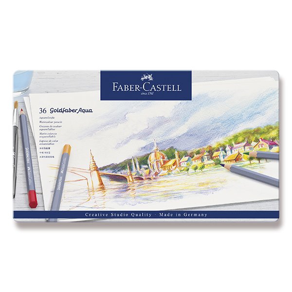 Psací potřeby - Akvarelové pastelky Faber-Castell Goldfaber Aqua plechová krabička, 36 barev