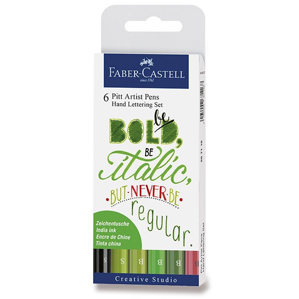 Psací potřeby - Popisovač Faber-Castell Pitt Artist Pen Hand Lettering 6 kusů, zelená sada