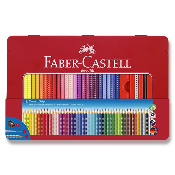 Psací potřeby - Pastelky Faber-Castell Grip 2001 plechová krabička, 48 barev