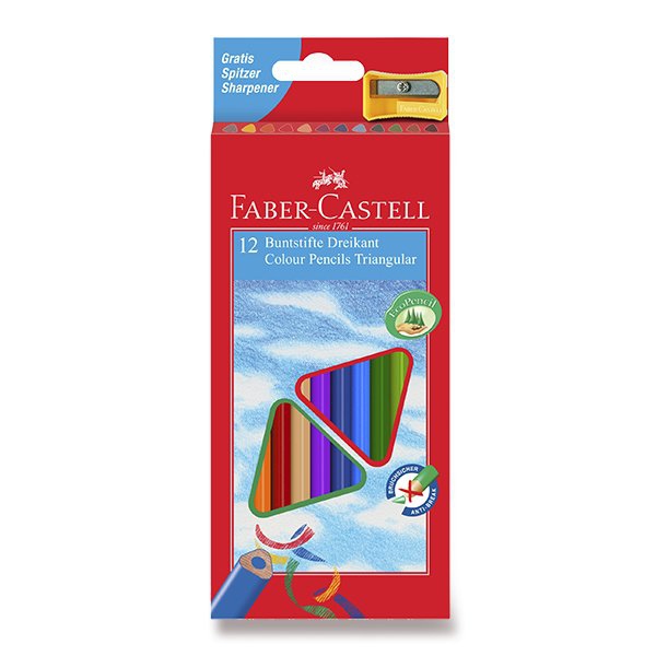 Psací potřeby - Pastelky Faber-Castell trojhranné 12 barev + ořezávátko