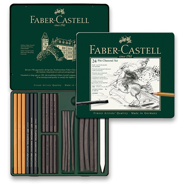 Psací potřeby - Uhel Faber-Castell Pitt Monochrome Charcoal plechová krabička, 24ks