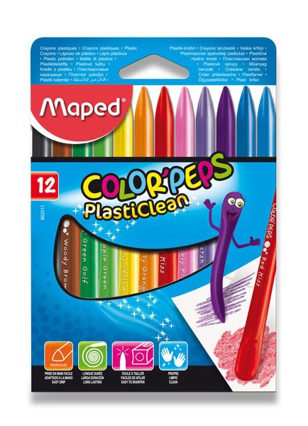Psací potřeby - Plastové pastely Maped Color´Peps Plasticlean 12 barev, trojhranné