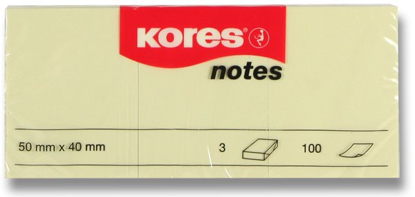 Papír tiskopisy - Samolepicí bloček Kores - žlutý 50 × 40 mm, 3 × 100 listů