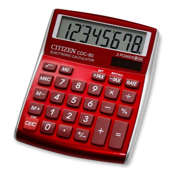 Kancelářské potřeby - Stolní kalkulátor Citizen CDC-80 červený