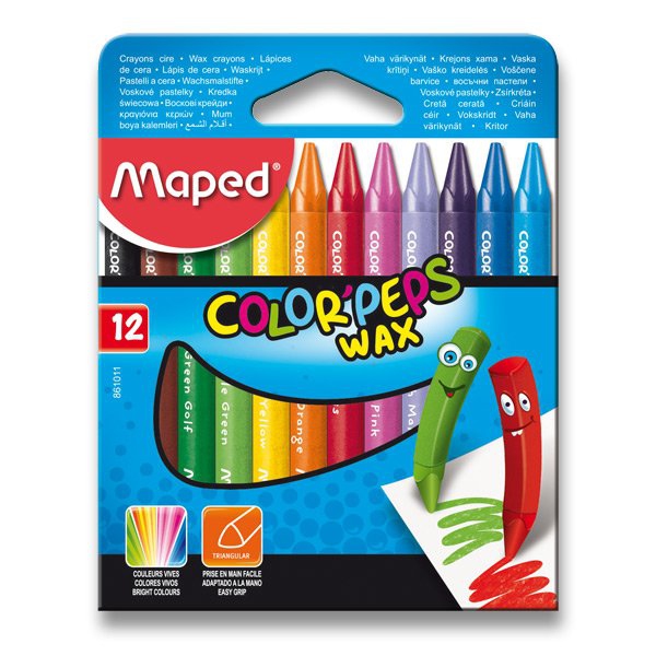 Psací potřeby - Voskovky Maped Color´Peps Wax 12 barev, trojhranné