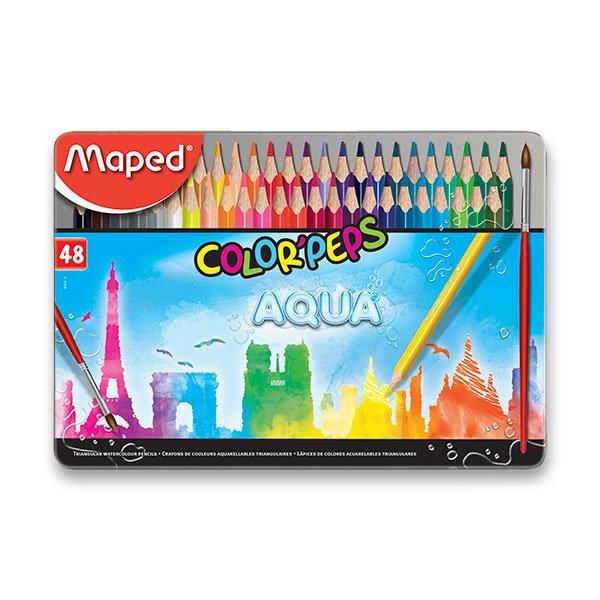 Psací potřeby - Pastelky Maped Color´Peps Metal Box Aqua 48 barev + štětec