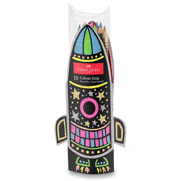 Psací potřeby - Pastelky Faber-Castell Grip 2001 dárková sada raketa, 10 ks