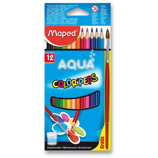 Psací potřeby - Pastelky Maped Color´Peps Aqua 12 barev + štětec