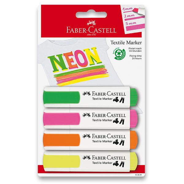 Psací potřeby - Popisovače na textil Faber-Castell 4 neonové barvy