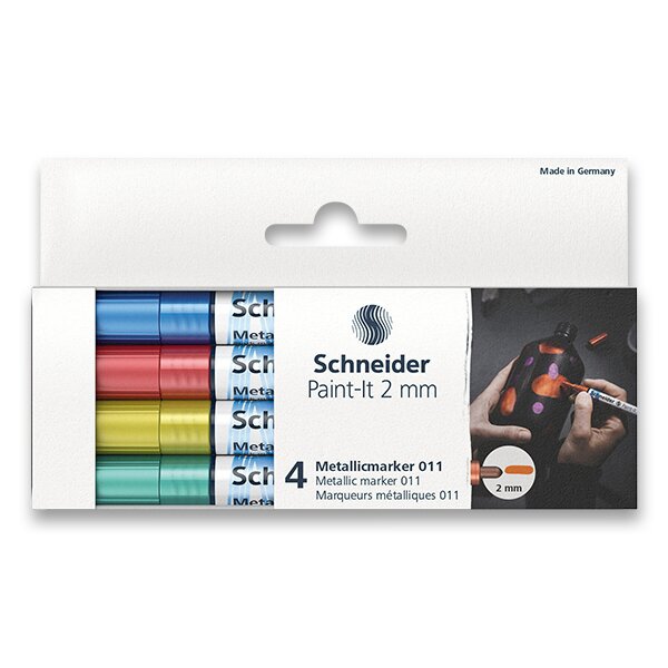 Psací potřeby - Metalický popisovač Schneider Paint-It 011 souprava V2, 4 barvy