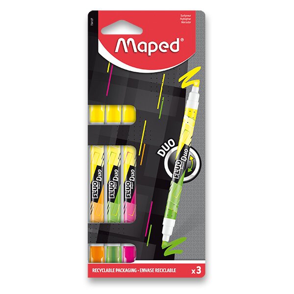 Psací potřeby - Zvýrazňovač Maped Fluo Peps Duo Neon sada, 3 ks