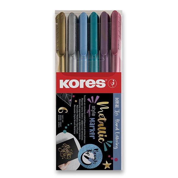 Psací potřeby - Popisovač Kores Style Brush Marker Metallic, 6 barev