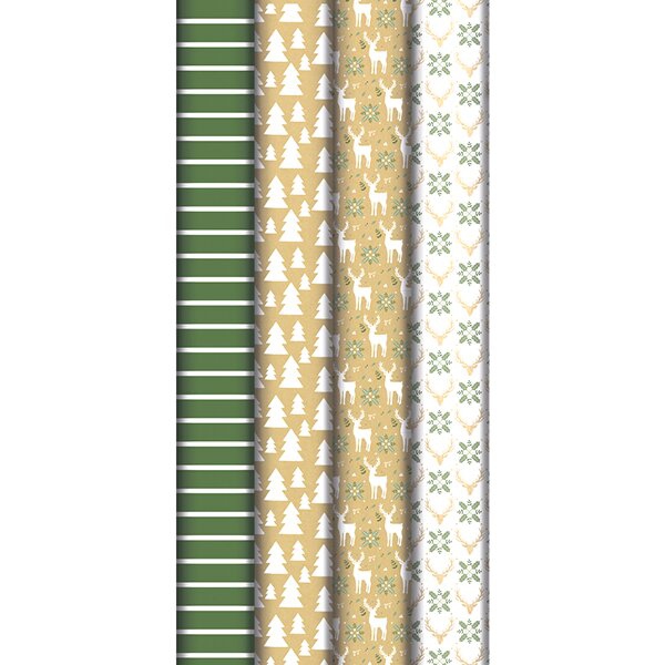 Obalový materiál - Dárkový balicí papír Kraft Lovely Home Green 2 x 0,7 m, mix motivů