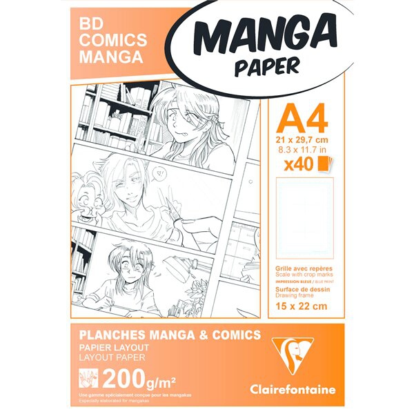 Papír tiskopisy - Blok Clairefontaine Manga BD Comic squares A4, 40 listů, 200g