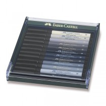 Popisovače Faber-Castell Pitt Artist Pen Brush 12 ks, odstíny šedi