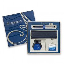 Waterman Expert Made in France DLX Blue CT plnicí pero, dárková kazeta s pouzdrem, inkoustem, konvertorem a bombičkami