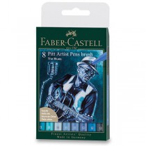 Popisovač Faber-Castell Pitt Artist Pen Brush Blues sada 8 ks, hrot B