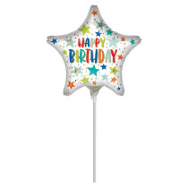 Fóliový party balónek Happy Birthday Stars