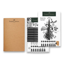 Popisovače a skicář Faber-Castell Pitt Artist Pen sada 8+1 ks, různé hroty, černý